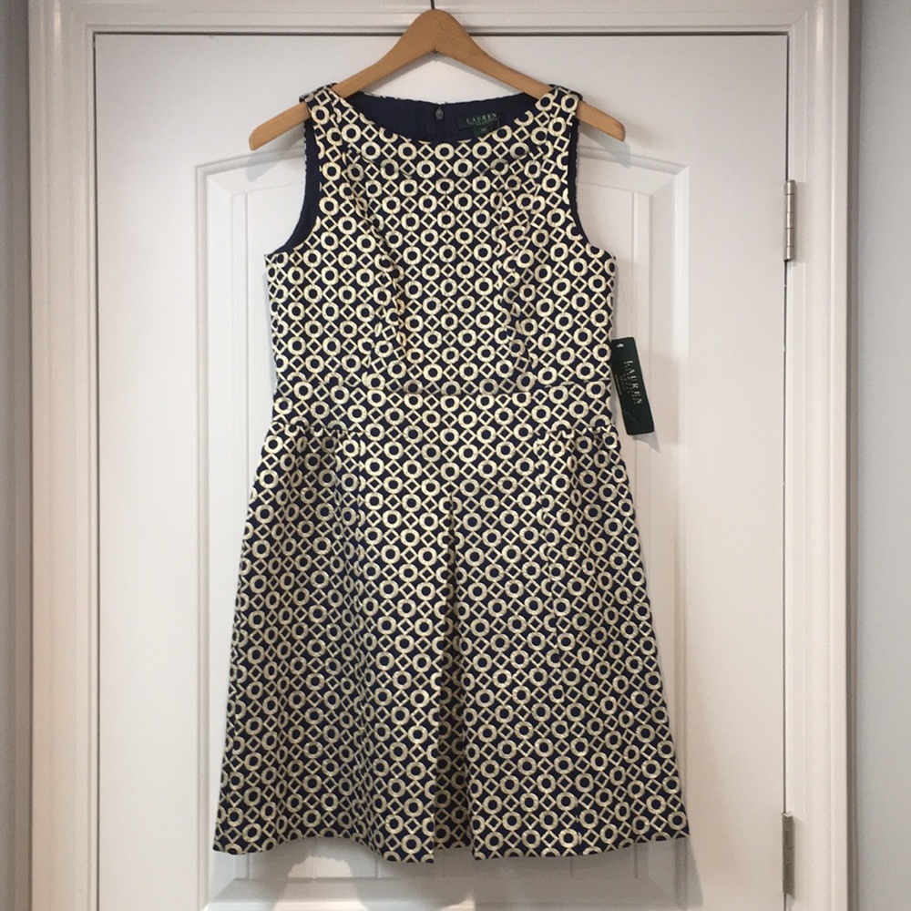 Ralph Lauren Navy & Gold Brocade Party Dress—NWT!